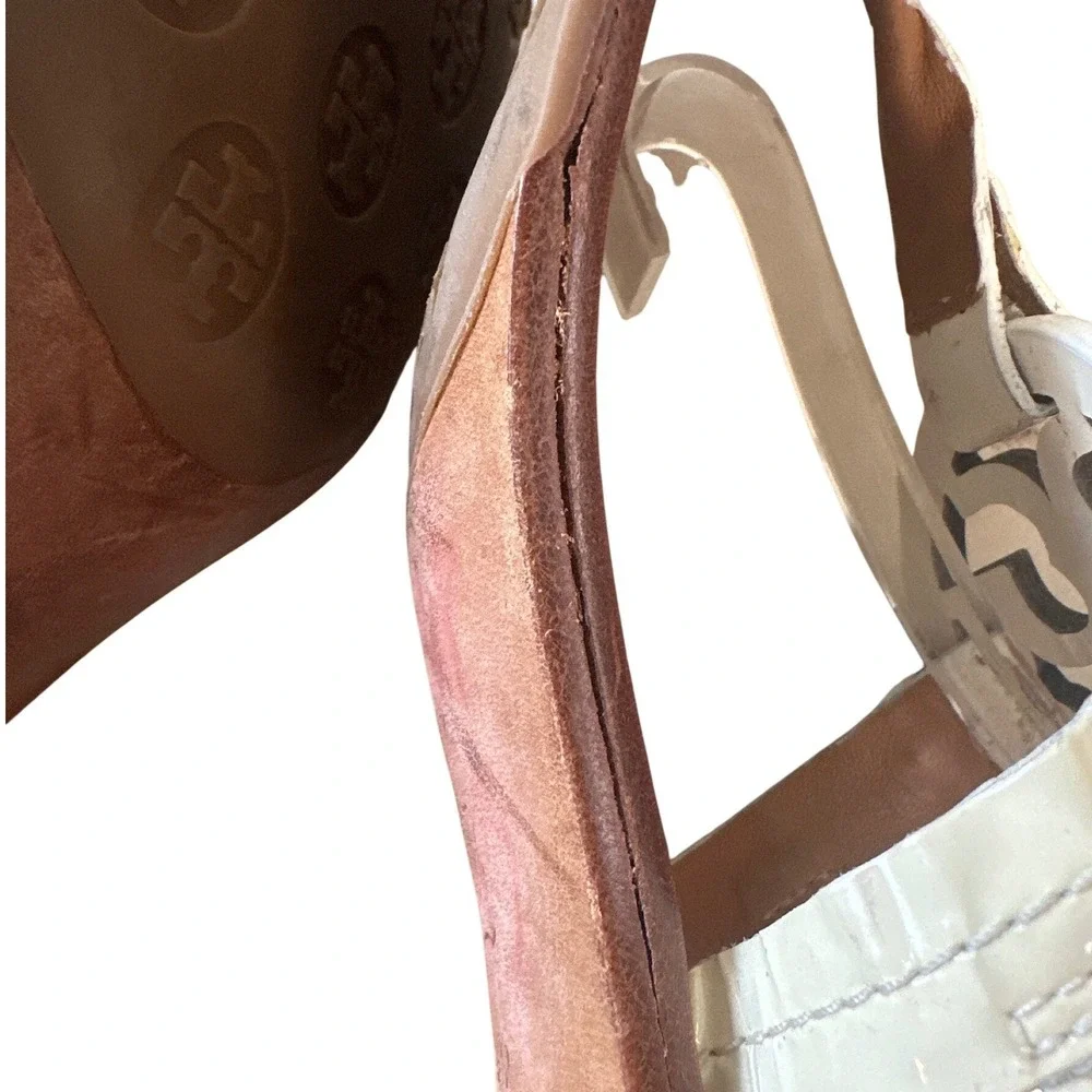 Tory Burch Holly White Patent Double T Kitten Heel Slingback Sandals 9.5